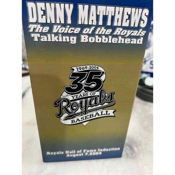 NIB DENNY MATTHEWS THE VOICE OF THE ROYALS TALKING BOBBLEHEAD 35 YRS BASEBALL - Picture 1 of 6